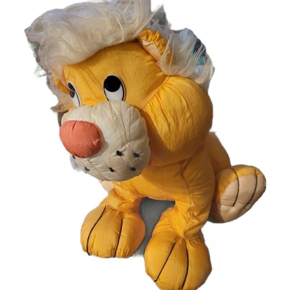 Vintage Puffalump Lion TB Trading Co Nylon Puffy Plush Stuffed Orange Animal